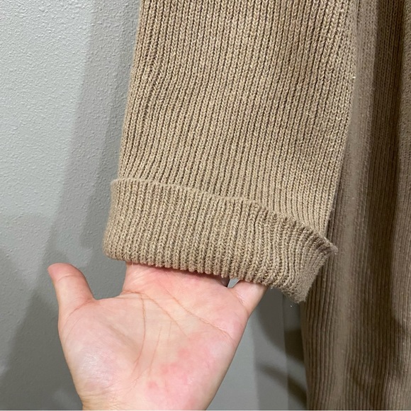 Mod Ref Longline Knit Cardigan Open Front Side Slits Beige Tan Medium - Picture 5 of 9